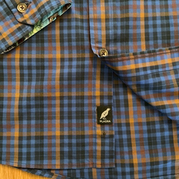 Pladra Blue Brown Plaid Shirt Men's Large Stretch Cotton Outdoor Button Up - Picture 4 of 6